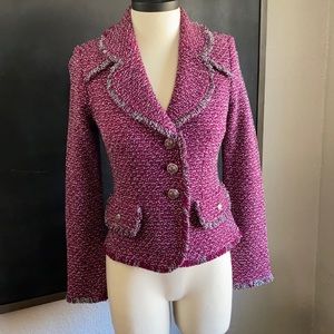 St. John Tweed Fringe Trimmed Boucle Jacket